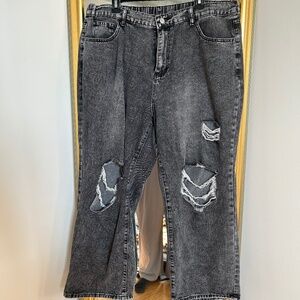 SHEIN EZwear Plus High Waist Ripped Wide Leg Jeans | Size 18